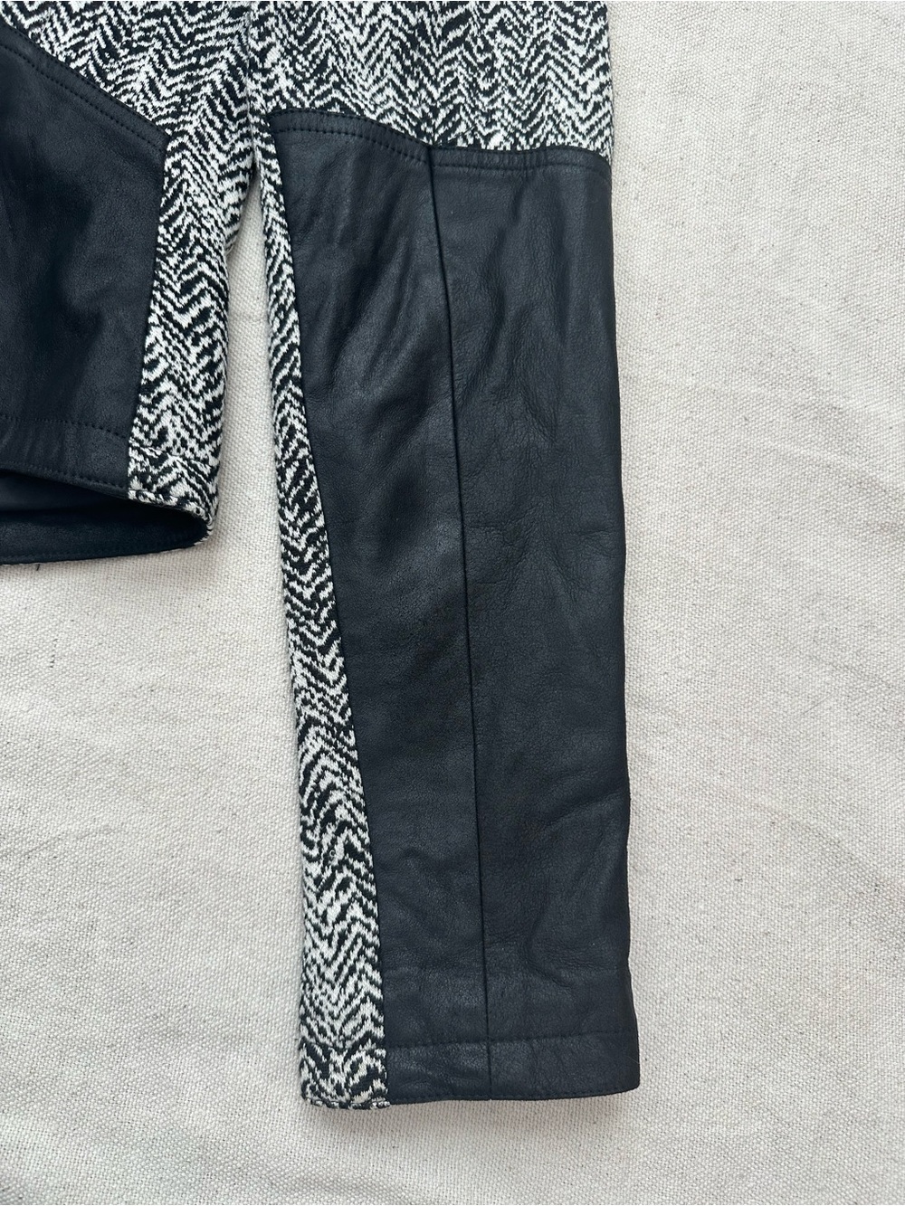 Theory Joean Herringbone Tweed Goat Leather Sleeve Asymmetric Moto Jacket 4 - Picture 12 of 14